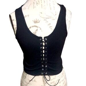 Forever21 Black Front Lace Down Crop Top Size M/L